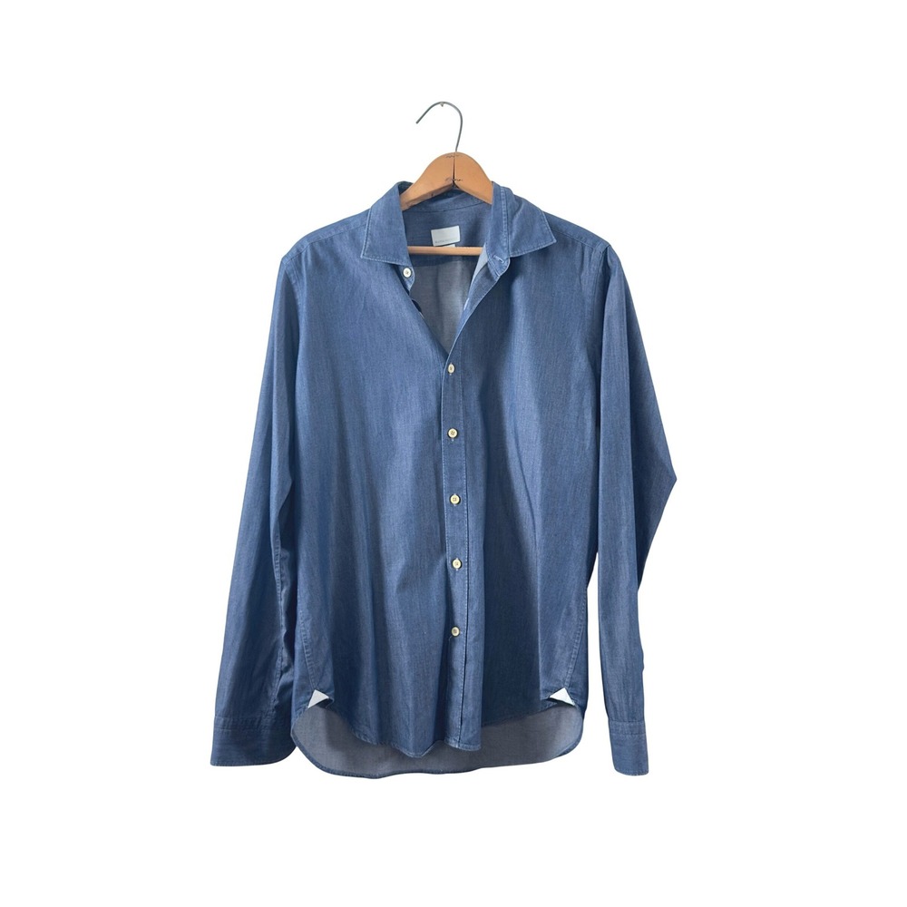 Mastai Ferretti Button Down Shirt Blue Cotton Denim 15.5 39